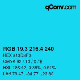 カラーコード: RGB 19.3 216.4 240 | qconv.com