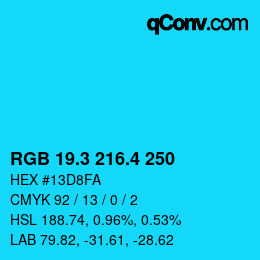 カラーコード: RGB 19.3 216.4 250 | qconv.com