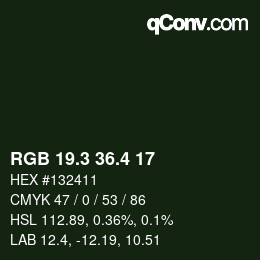 カラーコード: RGB 19.3 36.4 17 | qconv.com