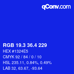 カラーコード: RGB 19.3 36.4 229 | qconv.com