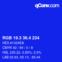 カラーコード: RGB 19.3 36.4 234 | qconv.com