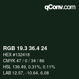 カラーコード: RGB 19.3 36.4 24 | qconv.com