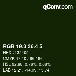 カラーコード: RGB 19.3 36.4 5 | qconv.com
