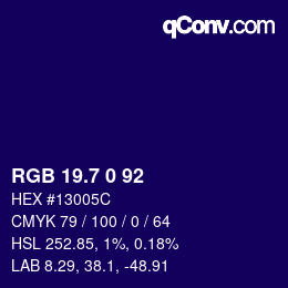 カラーコード: RGB 19.7 0 92 | qconv.com