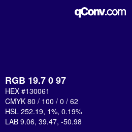 カラーコード: RGB 19.7 0 97 | qconv.com