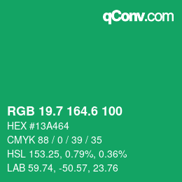 カラーコード: RGB 19.7 164.6 100 | qconv.com
