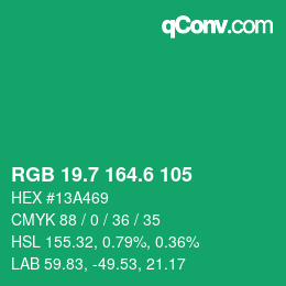カラーコード: RGB 19.7 164.6 105 | qconv.com