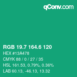 カラーコード: RGB 19.7 164.6 120 | qconv.com