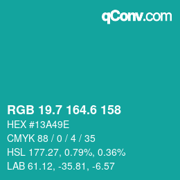 カラーコード: RGB 19.7 164.6 158 | qconv.com