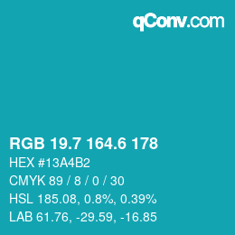 カラーコード: RGB 19.7 164.6 178 | qconv.com