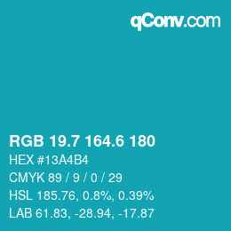 カラーコード: RGB 19.7 164.6 180 | qconv.com