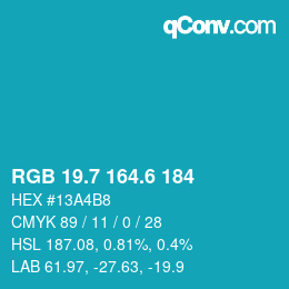 カラーコード: RGB 19.7 164.6 184 | qconv.com