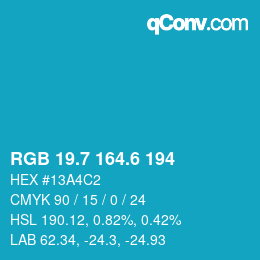 カラーコード: RGB 19.7 164.6 194 | qconv.com