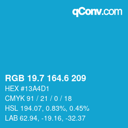 カラーコード: RGB 19.7 164.6 209 | qconv.com