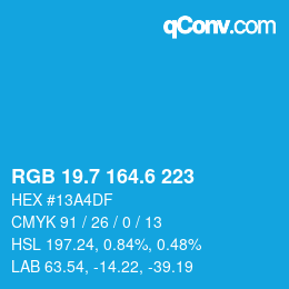 カラーコード: RGB 19.7 164.6 223 | qconv.com