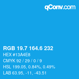 カラーコード: RGB 19.7 164.6 232 | qconv.com