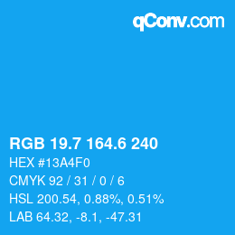 カラーコード: RGB 19.7 164.6 240 | qconv.com