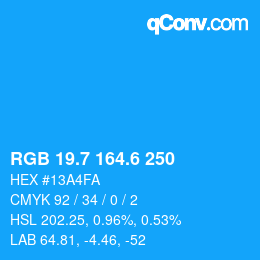 カラーコード: RGB 19.7 164.6 250 | qconv.com
