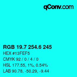 カラーコード: RGB 19.7 254.6 245 | qconv.com