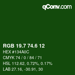 カラーコード: RGB 19.7 74.6 12 | qconv.com