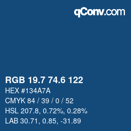 カラーコード: RGB 19.7 74.6 122 | qconv.com