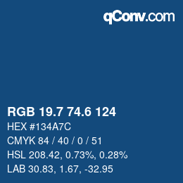カラーコード: RGB 19.7 74.6 124 | qconv.com
