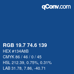 カラーコード: RGB 19.7 74.6 139 | qconv.com