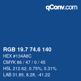 カラーコード: RGB 19.7 74.6 140 | qconv.com