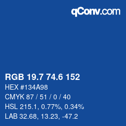 カラーコード: RGB 19.7 74.6 152 | qconv.com