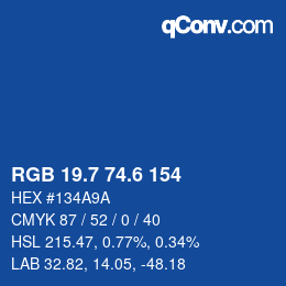カラーコード: RGB 19.7 74.6 154 | qconv.com