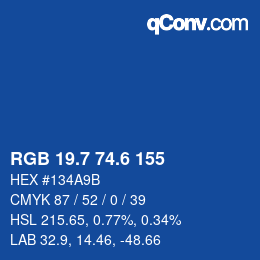 カラーコード: RGB 19.7 74.6 155 | qconv.com