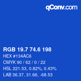 カラーコード: RGB 19.7 74.6 198 | qconv.com