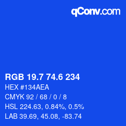 カラーコード: RGB 19.7 74.6 234 | qconv.com