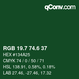 カラーコード: RGB 19.7 74.6 37 | qconv.com
