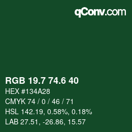 カラーコード: RGB 19.7 74.6 40 | qconv.com
