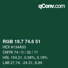 カラーコード: RGB 19.7 74.6 51 | qconv.com