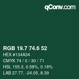 カラーコード: RGB 19.7 74.6 52 | qconv.com
