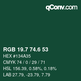 カラーコード: RGB 19.7 74.6 53 | qconv.com