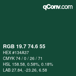 カラーコード: RGB 19.7 74.6 55 | qconv.com