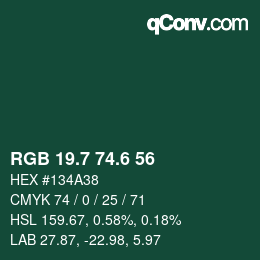 カラーコード: RGB 19.7 74.6 56 | qconv.com