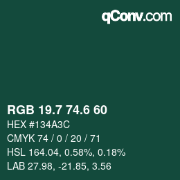 カラーコード: RGB 19.7 74.6 60 | qconv.com