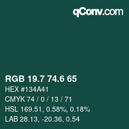 カラーコード: RGB 19.7 74.6 65 | qconv.com