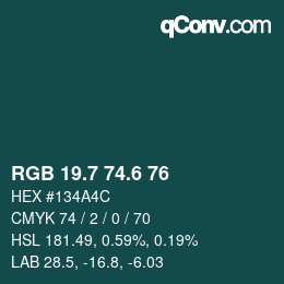 カラーコード: RGB 19.7 74.6 76 | qconv.com