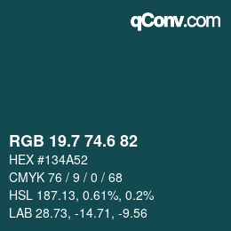 カラーコード: RGB 19.7 74.6 82 | qconv.com