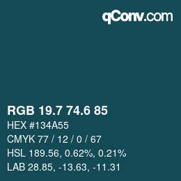 カラーコード: RGB 19.7 74.6 85 | qconv.com