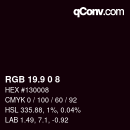 カラーコード: RGB 19.9 0 8 | qconv.com