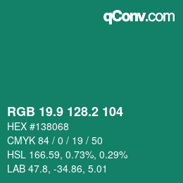 カラーコード: RGB 19.9 128.2 104 | qconv.com