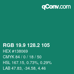 カラーコード: RGB 19.9 128.2 105 | qconv.com