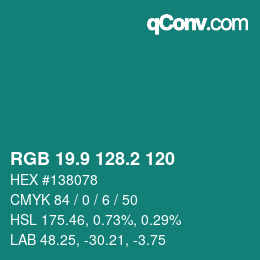 カラーコード: RGB 19.9 128.2 120 | qconv.com