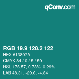Color code: RGB 19.9 128.2 122 | qconv.com